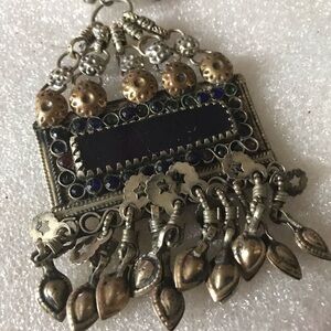 Antique old Silver and Copper Dangle Pendant Necklace - Mixed Metal